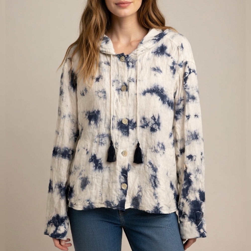 Rachel Zoe 100% Linen Tie-Dye Button Up